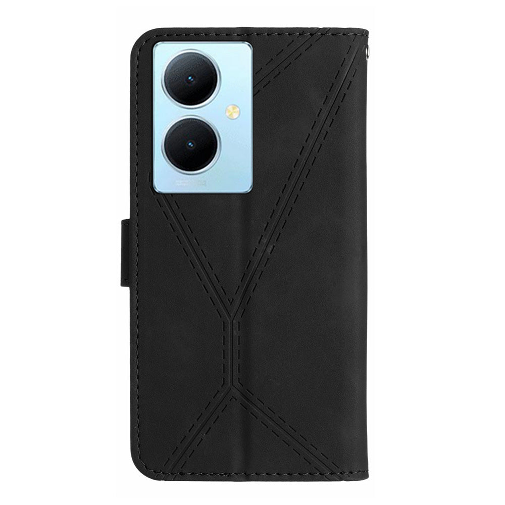 HT05 For vivo Y78+ 5G Flip Stand Wallet Leather Cover Skin-touch Imprinted Line Phone Case