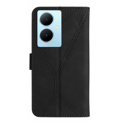 HT05 For vivo Y78+ 5G Flip Stand Wallet Leather Cover Skin-touch Imprinted Line Phone Case