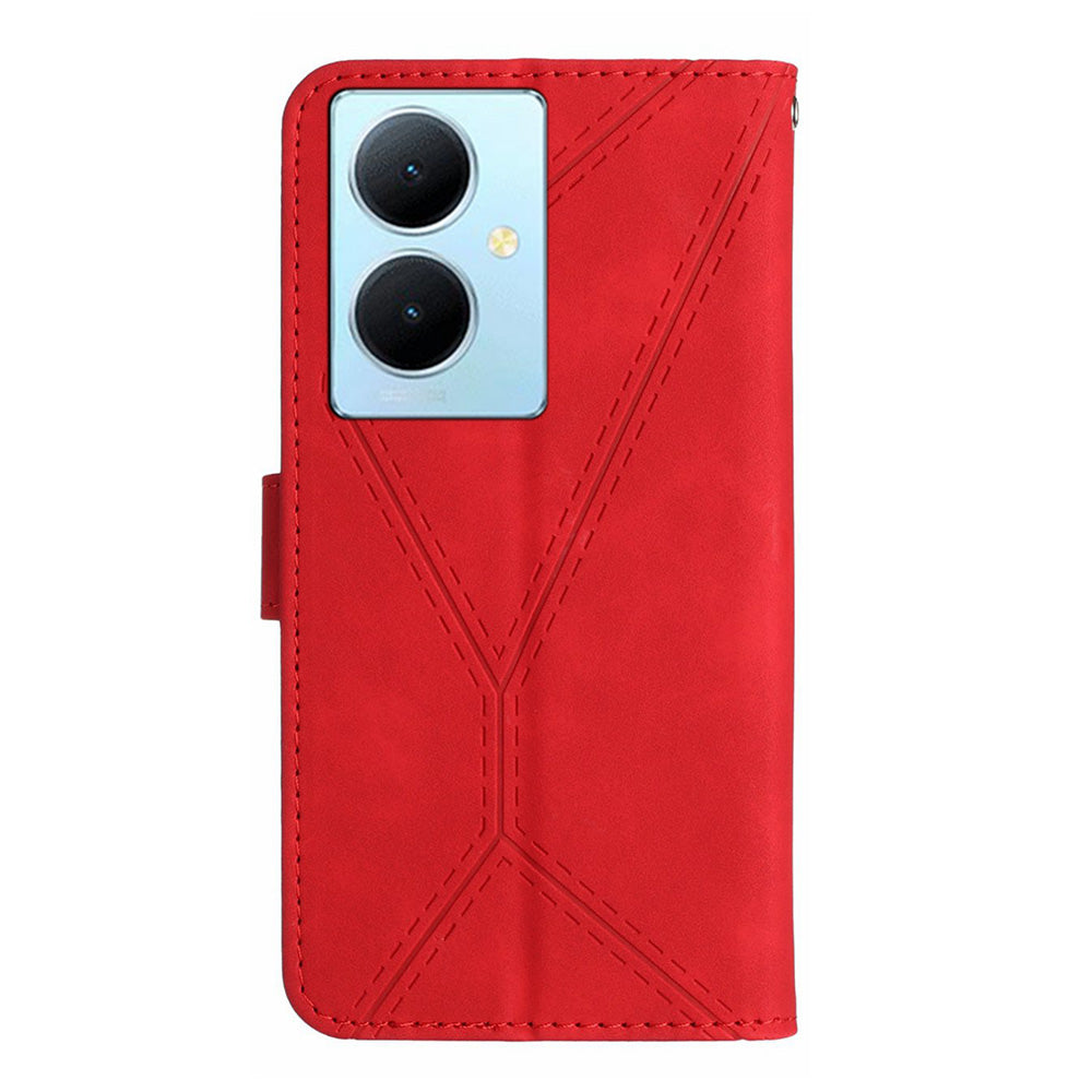 HT05 For vivo Y78+ 5G Flip Stand Wallet Leather Cover Skin-touch Imprinted Line Phone Case