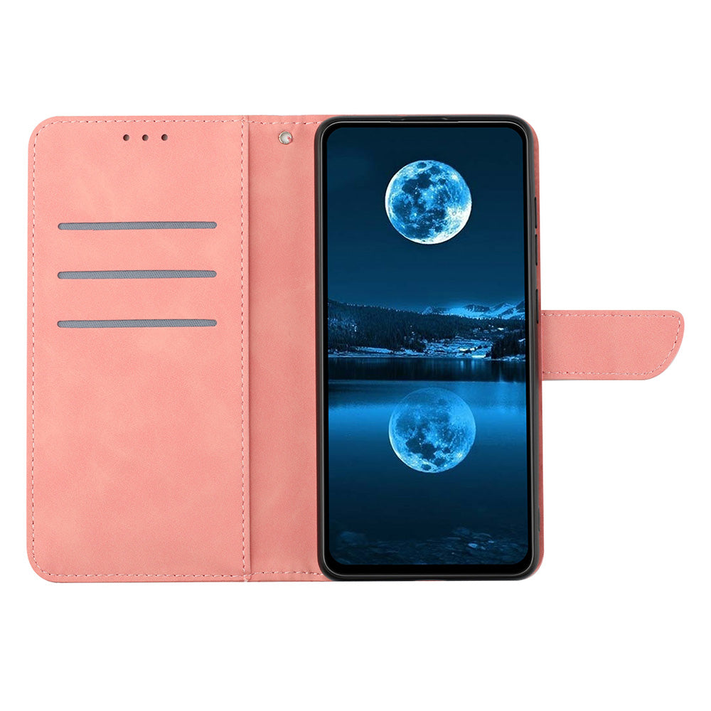 HT05 For vivo Y78+ 5G Flip Stand Wallet Leather Cover Skin-touch Imprinted Line Phone Case