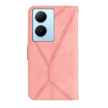 HT05 For vivo Y78+ 5G Flip Stand Wallet Leather Cover Skin-touch Imprinted Line Phone Case