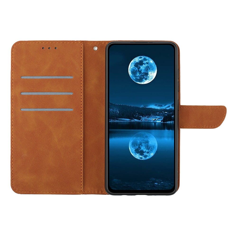 HT05 For vivo Y78+ 5G Flip Stand Wallet Leather Cover Skin-touch Imprinted Line Phone Case