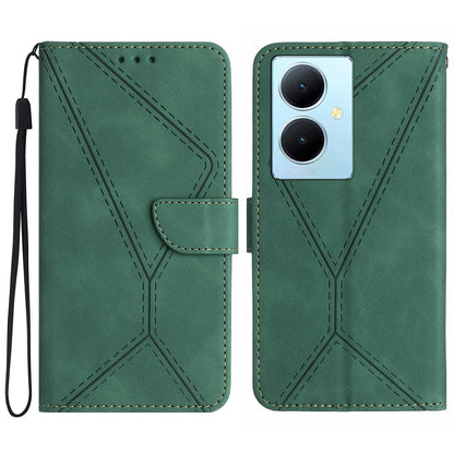 HT05 For vivo Y78+ 5G Flip Stand Wallet Leather Cover Skin-touch Imprinted Line Phone Case