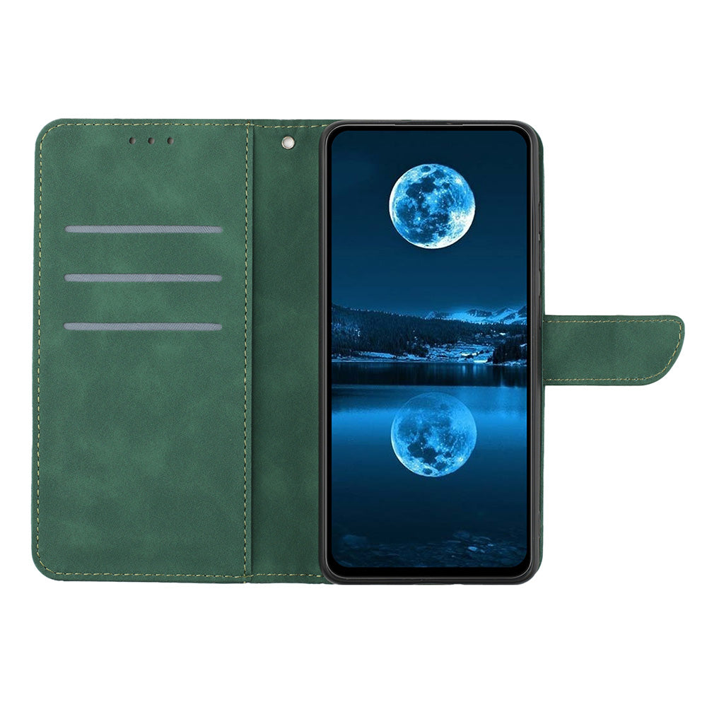 HT05 For vivo Y78+ 5G Flip Stand Wallet Leather Cover Skin-touch Imprinted Line Phone Case