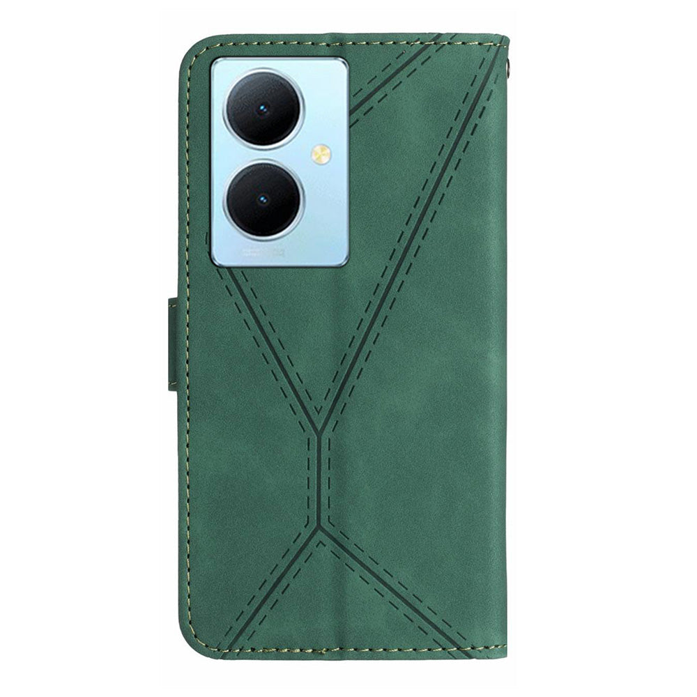 HT05 For vivo Y78+ 5G Flip Stand Wallet Leather Cover Skin-touch Imprinted Line Phone Case