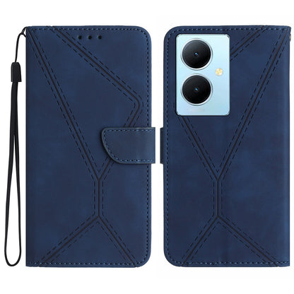 HT05 For vivo Y78+ 5G Flip Stand Wallet Leather Cover Skin-touch Imprinted Line Phone Case