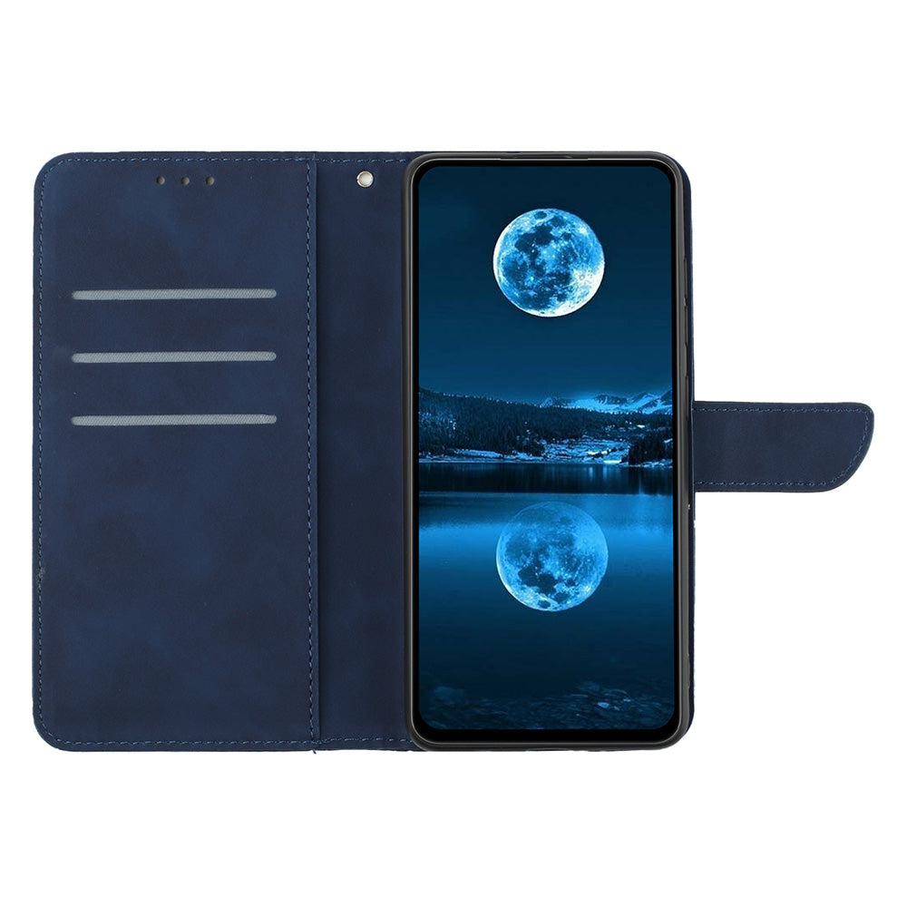 HT05 For vivo Y78+ 5G Flip Stand Wallet Leather Cover Skin-touch Imprinted Line Phone Case