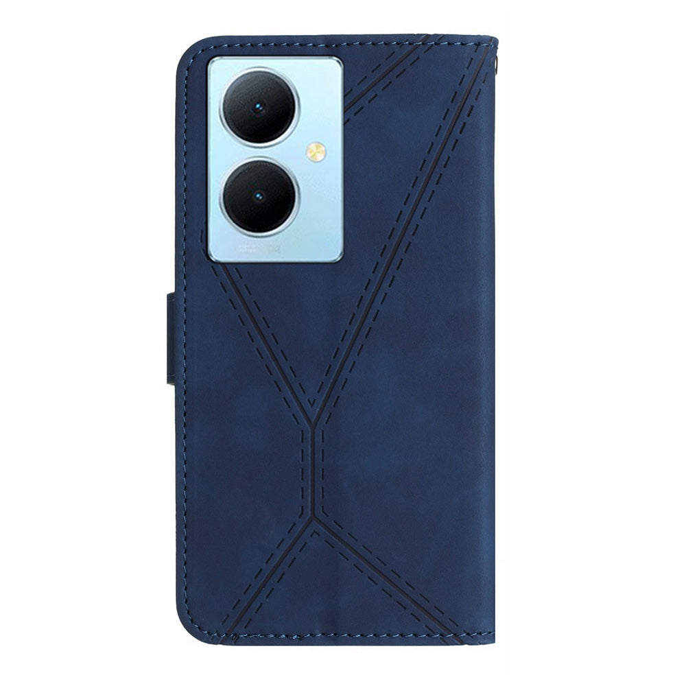 HT05 For vivo Y78+ 5G Flip Stand Wallet Leather Cover Skin-touch Imprinted Line Phone Case
