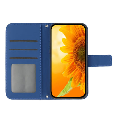 HT04 Phone Case for vivo Y78+ 5G , Leather Wallet Sunflower Pattern Stand Cover with Hand Strap