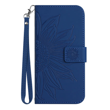 HT04 Phone Case for vivo Y78+ 5G , Leather Wallet Sunflower Pattern Stand Cover with Hand Strap