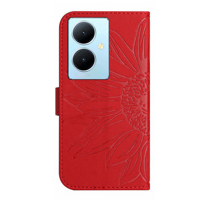 HT04 Phone Case for vivo Y78+ 5G , Leather Wallet Sunflower Pattern Stand Cover with Hand Strap