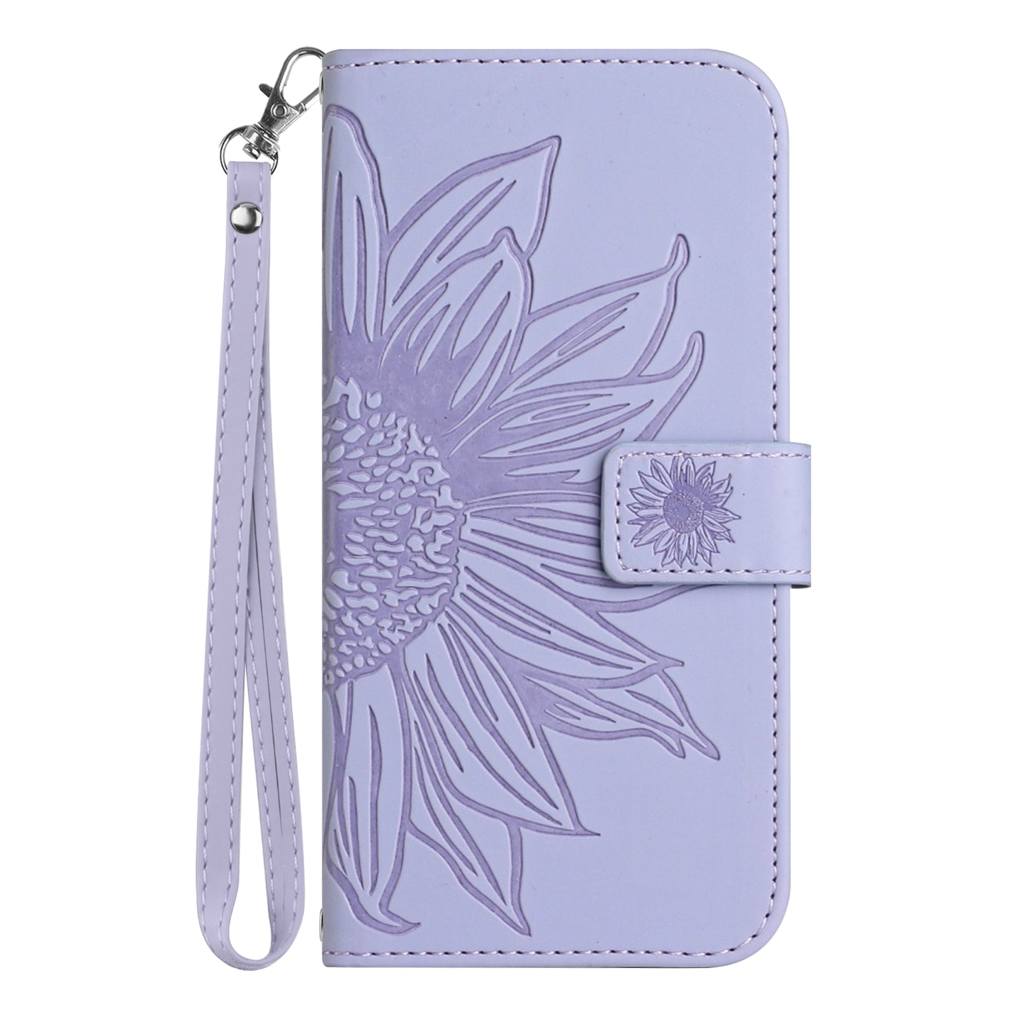 HT04 Phone Case for vivo Y78+ 5G , Leather Wallet Sunflower Pattern Stand Cover with Hand Strap