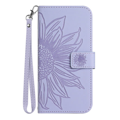 HT04 Phone Case for vivo Y78+ 5G , Leather Wallet Sunflower Pattern Stand Cover with Hand Strap