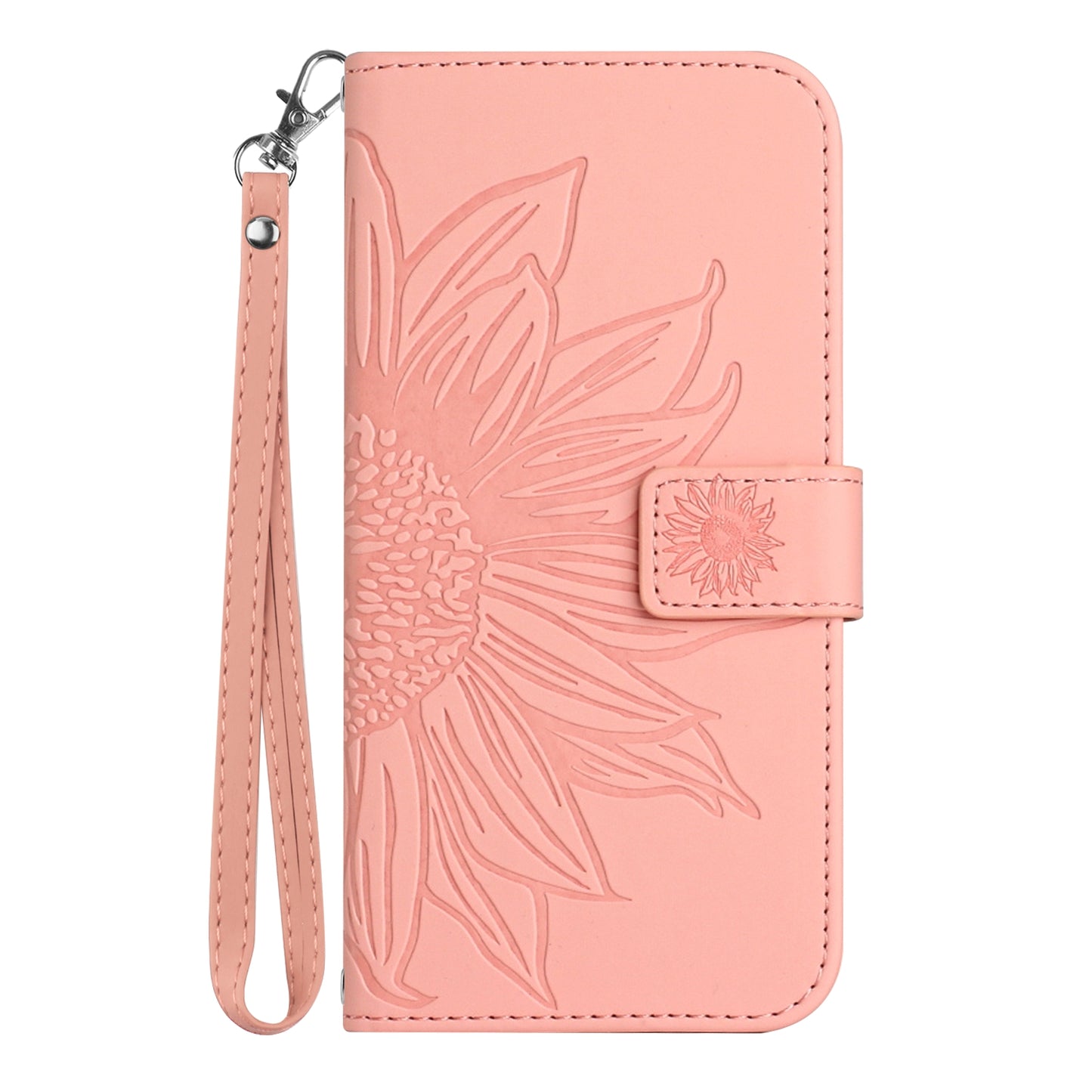 HT04 Phone Case for vivo Y78+ 5G , Leather Wallet Sunflower Pattern Stand Cover with Hand Strap