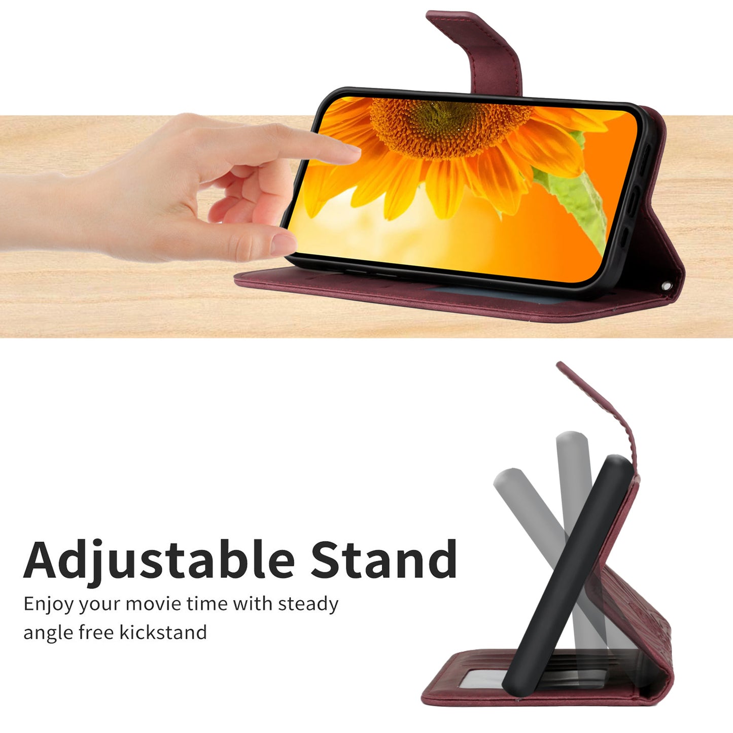 HT04 Phone Case for vivo Y78+ 5G , Leather Wallet Sunflower Pattern Stand Cover with Hand Strap