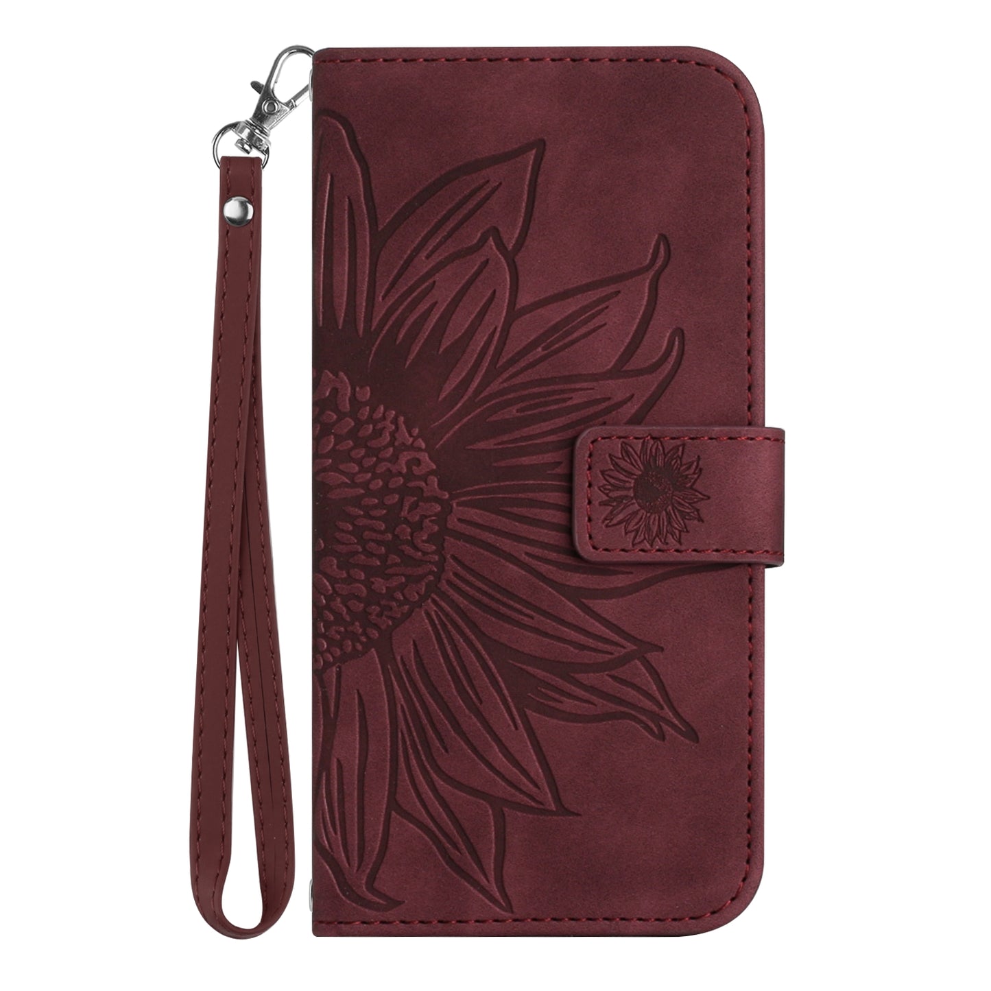 HT04 Phone Case for vivo Y78+ 5G , Leather Wallet Sunflower Pattern Stand Cover with Hand Strap