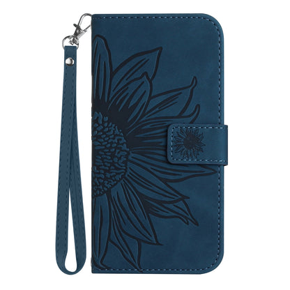 HT04 Phone Case for vivo Y78+ 5G , Leather Wallet Sunflower Pattern Stand Cover with Hand Strap