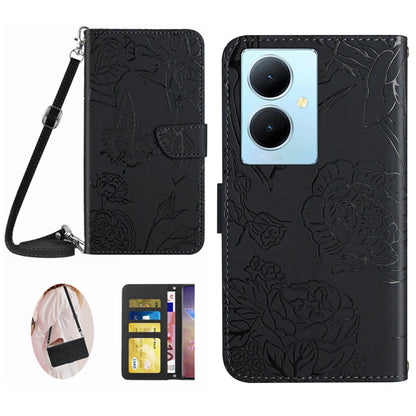 HT03 For vivo Y78+ 5G PU Leather Phone Cover Imprinted Flip Stand Wallet Case with Shoulder Strap
