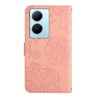 HT03 For vivo Y78+ 5G PU Leather Phone Cover Imprinted Flip Stand Wallet Case with Shoulder Strap