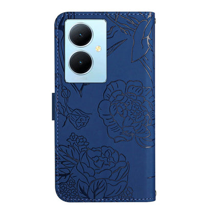 HT03 For vivo Y78+ 5G PU Leather Phone Cover Imprinted Flip Stand Wallet Case with Shoulder Strap