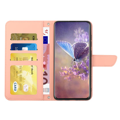 HT03 For vivo Y78+ 5G Leather Phone Case Butterfly Imprinted Flip Stand Wallet Cover with Wrist Strap