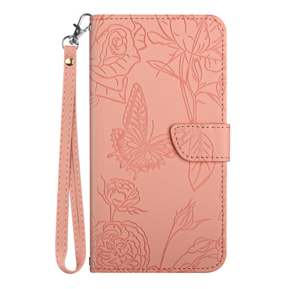 HT03 For vivo Y78+ 5G Leather Phone Case Butterfly Imprinted Flip Stand Wallet Cover with Wrist Strap