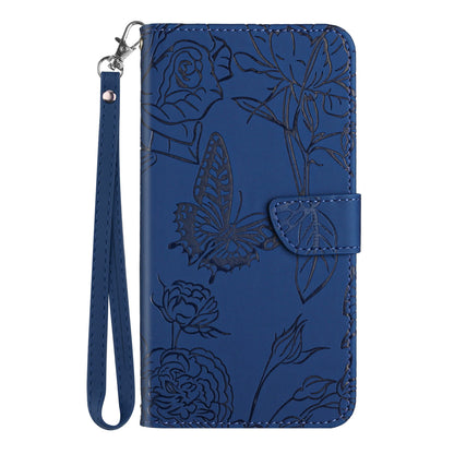 HT03 For vivo Y78+ 5G Leather Phone Case Butterfly Imprinted Flip Stand Wallet Cover with Wrist Strap