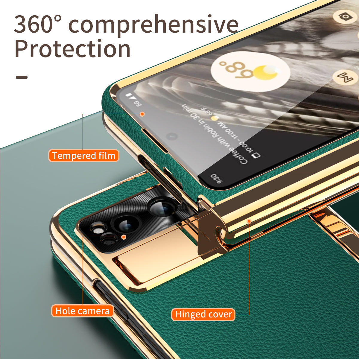 For Google Pixel Fold PU Leather+PC Phone Case Magnetic Double Hinge Kickstand Cover with Tempered Glass Screen Film+Stylus
