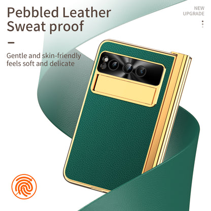 For Google Pixel Fold PU Leather+PC Phone Case Magnetic Double Hinge Kickstand Cover with Tempered Glass Screen Film+Stylus