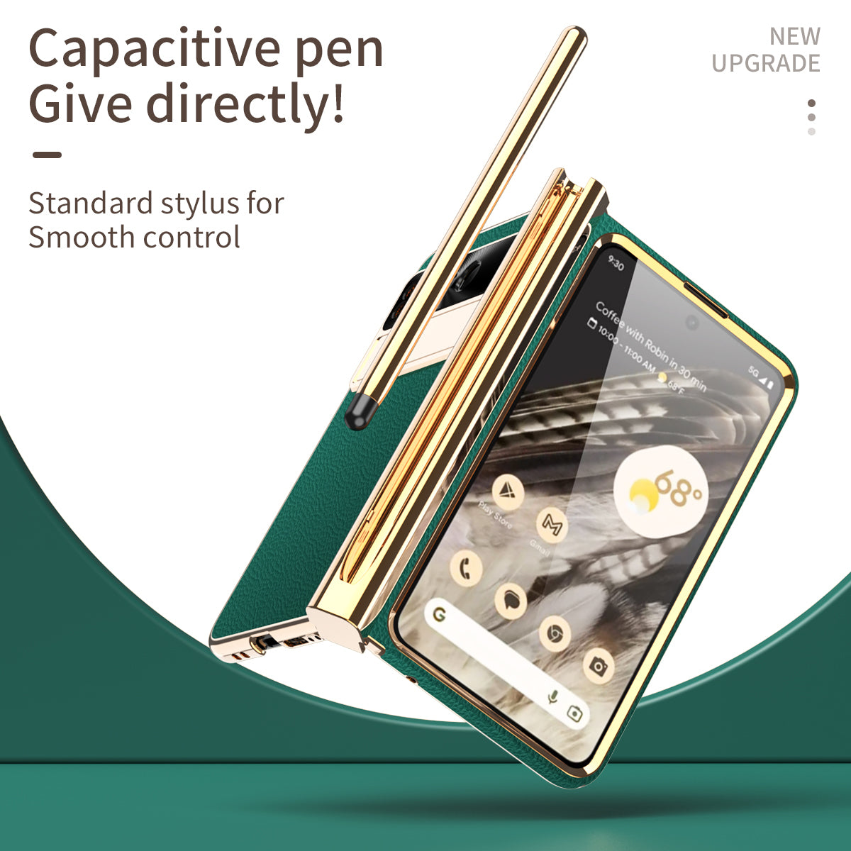 For Google Pixel Fold PU Leather+PC Phone Case Magnetic Double Hinge Kickstand Cover with Tempered Glass Screen Film+Stylus