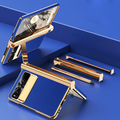 For Google Pixel Fold PU Leather+PC Phone Case Magnetic Double Hinge Kickstand Cover with Tempered Glass Screen Film+Stylus
