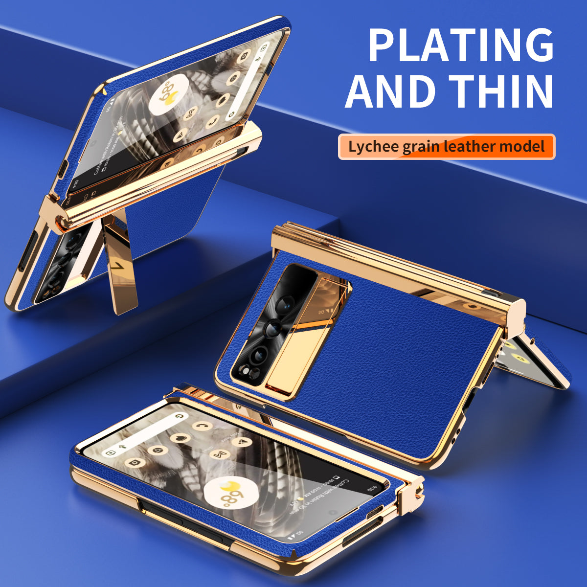 For Google Pixel Fold PU Leather+PC Kickstand Phone Case Magnetic Folding Hinge  Litchi Texture Cover with Tempered Glass Screen Film+Stylus