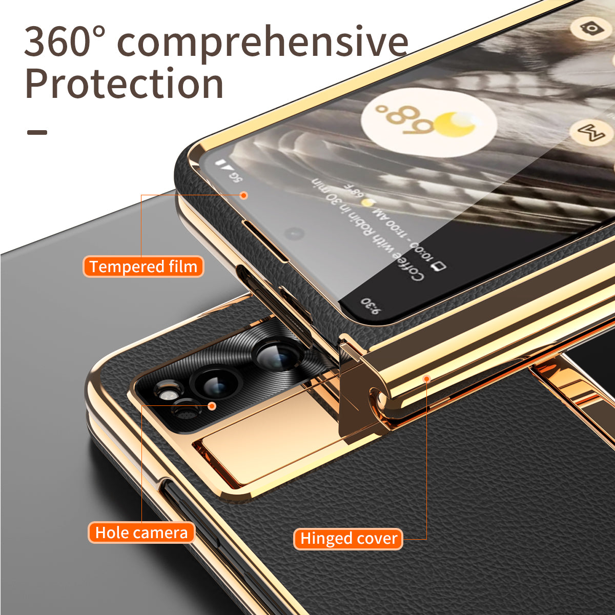 For Google Pixel Fold PU Leather+PC Kickstand Phone Case Magnetic Folding Hinge  Litchi Texture Cover with Tempered Glass Screen Film+Stylus