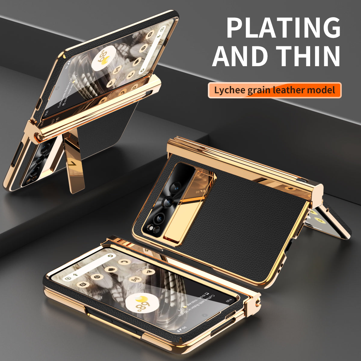 For Google Pixel Fold PU Leather+PC Kickstand Phone Case Magnetic Folding Hinge  Litchi Texture Cover with Tempered Glass Screen Film+Stylus