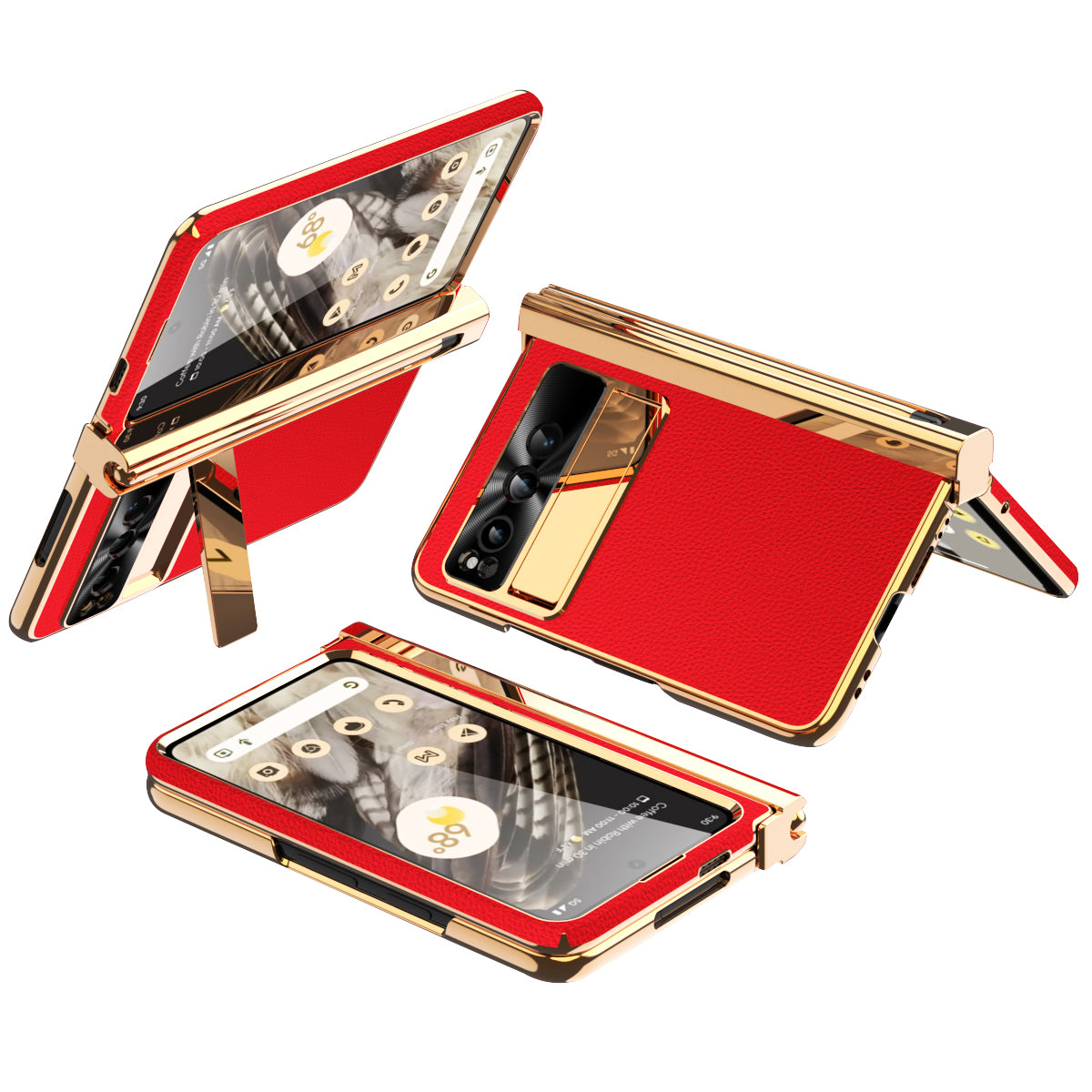 For Google Pixel Fold PU Leather+PC Kickstand Phone Case Magnetic Folding Hinge  Litchi Texture Cover with Tempered Glass Screen Film+Stylus