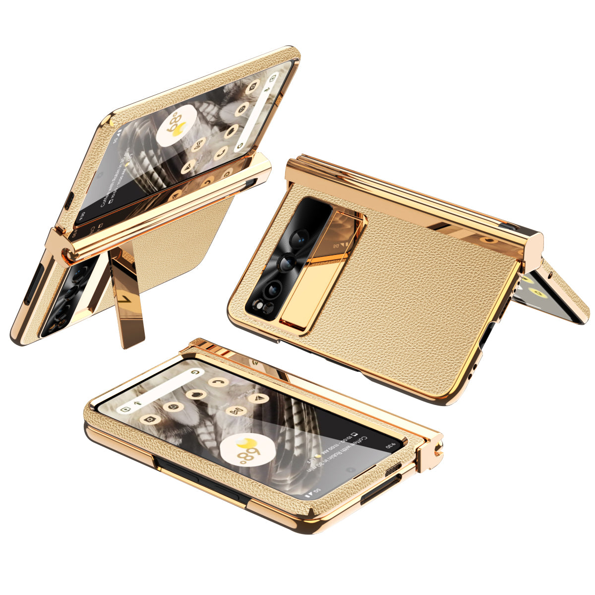 For Google Pixel Fold PU Leather+PC Kickstand Phone Case Magnetic Folding Hinge  Litchi Texture Cover with Tempered Glass Screen Film+Stylus