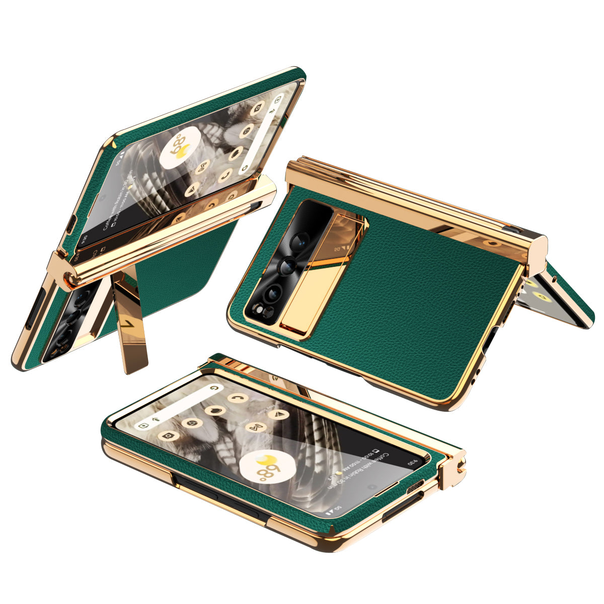 For Google Pixel Fold PU Leather+PC Kickstand Phone Case Magnetic Folding Hinge  Litchi Texture Cover with Tempered Glass Screen Film+Stylus