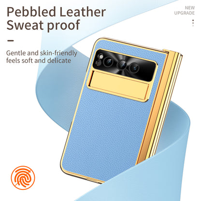 For Google Pixel Fold PU Leather+PC Kickstand Phone Case Magnetic Folding Hinge  Litchi Texture Cover with Tempered Glass Screen Film+Stylus