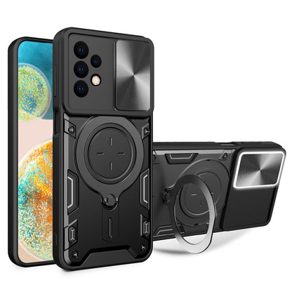 For Samsung Galaxy A23 4G / A23 5G (Global Version) Slide Camera Lid Drop-proof Case Rotating Kickstand PC+TPU Phone Cover