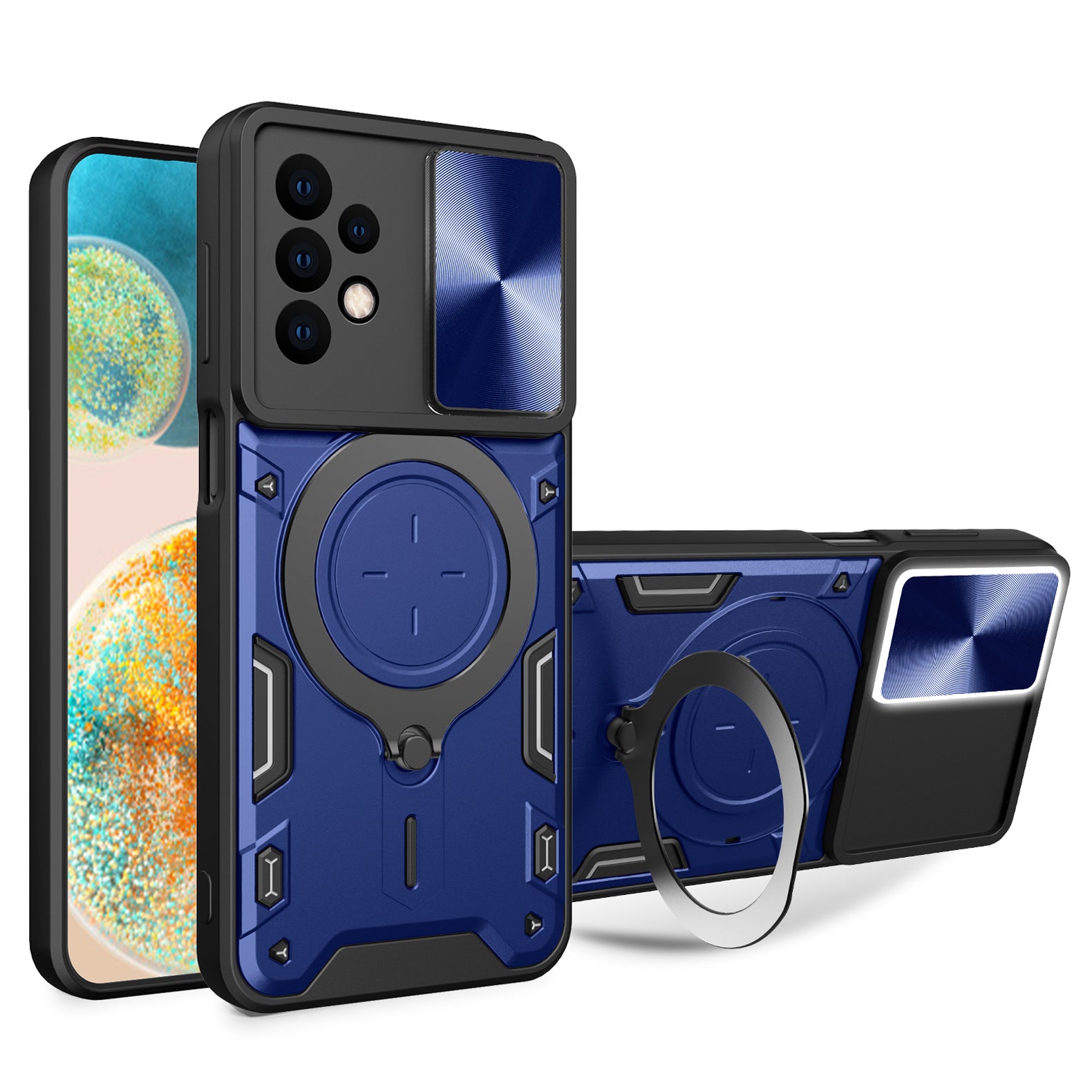 For Samsung Galaxy A23 4G / A23 5G (Global Version) Slide Camera Lid Drop-proof Case Rotating Kickstand PC+TPU Phone Cover