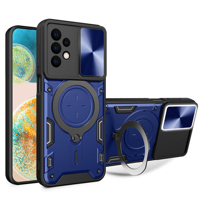 For Samsung Galaxy A23 4G / A23 5G (Global Version) Slide Camera Lid Drop-proof Case Rotating Kickstand PC+TPU Phone Cover
