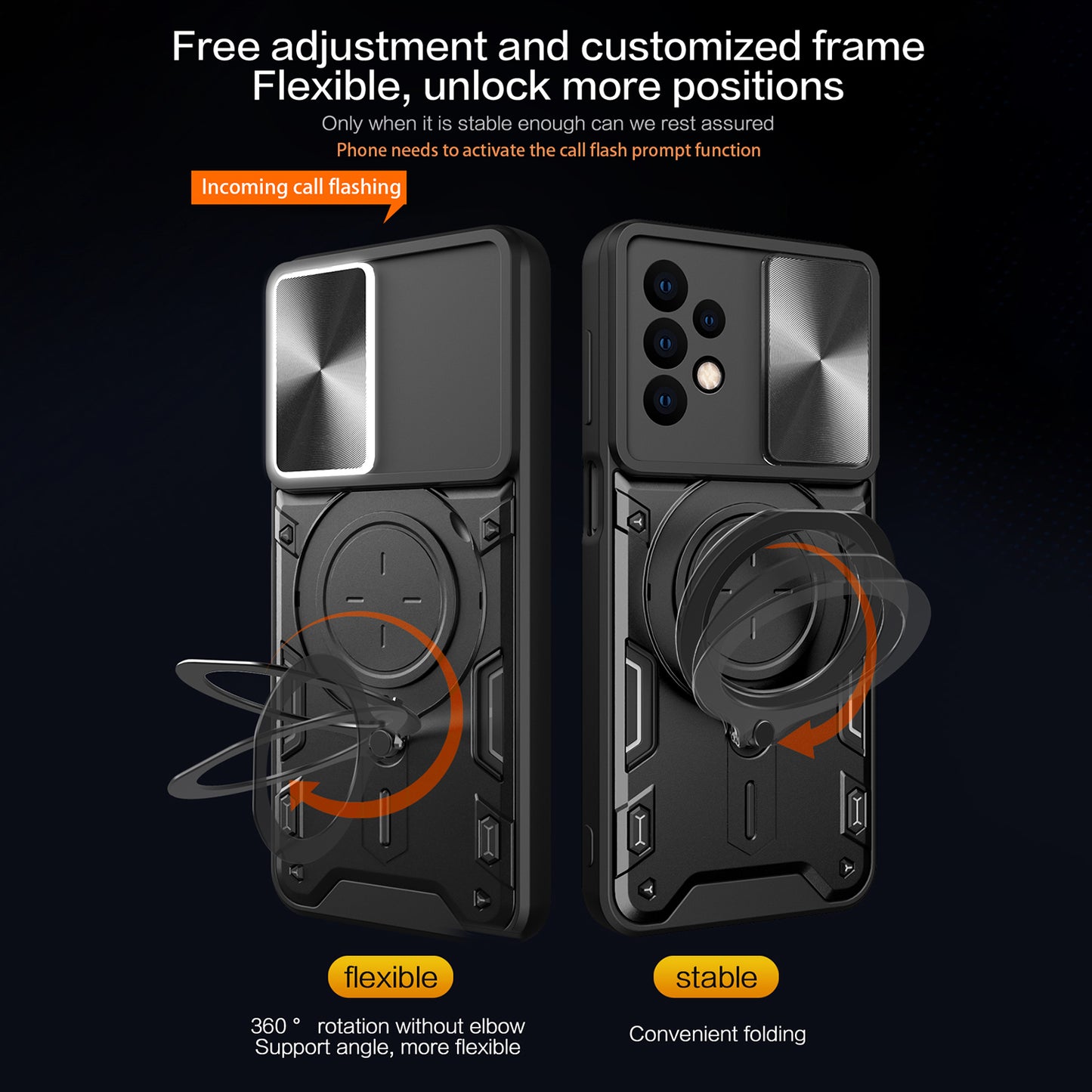 For Samsung Galaxy A23 4G / A23 5G (Global Version) Slide Camera Lid Drop-proof Case Rotating Kickstand PC+TPU Phone Cover