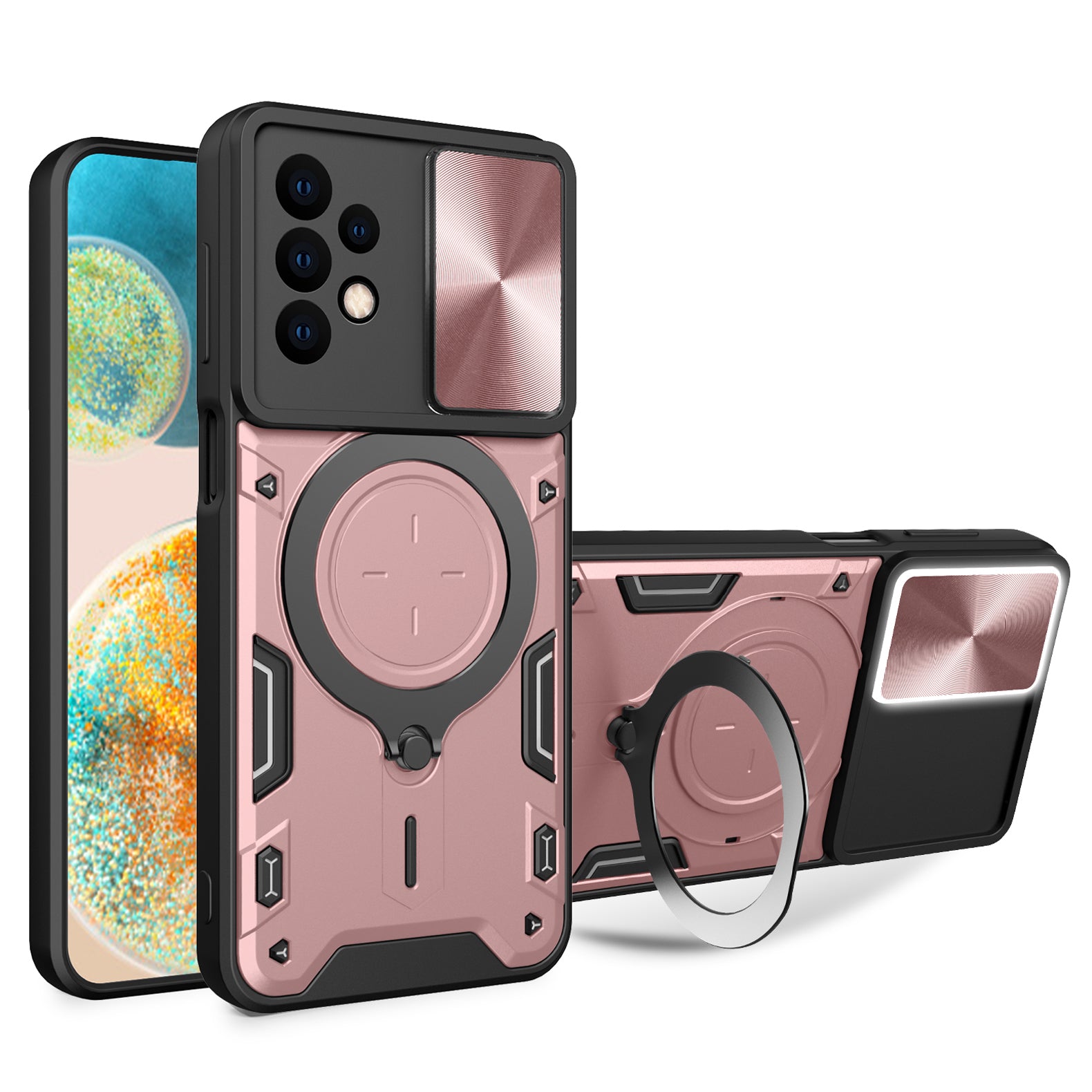 For Samsung Galaxy A23 4G / A23 5G (Global Version) Slide Camera Lid Drop-proof Case Rotating Kickstand PC+TPU Phone Cover