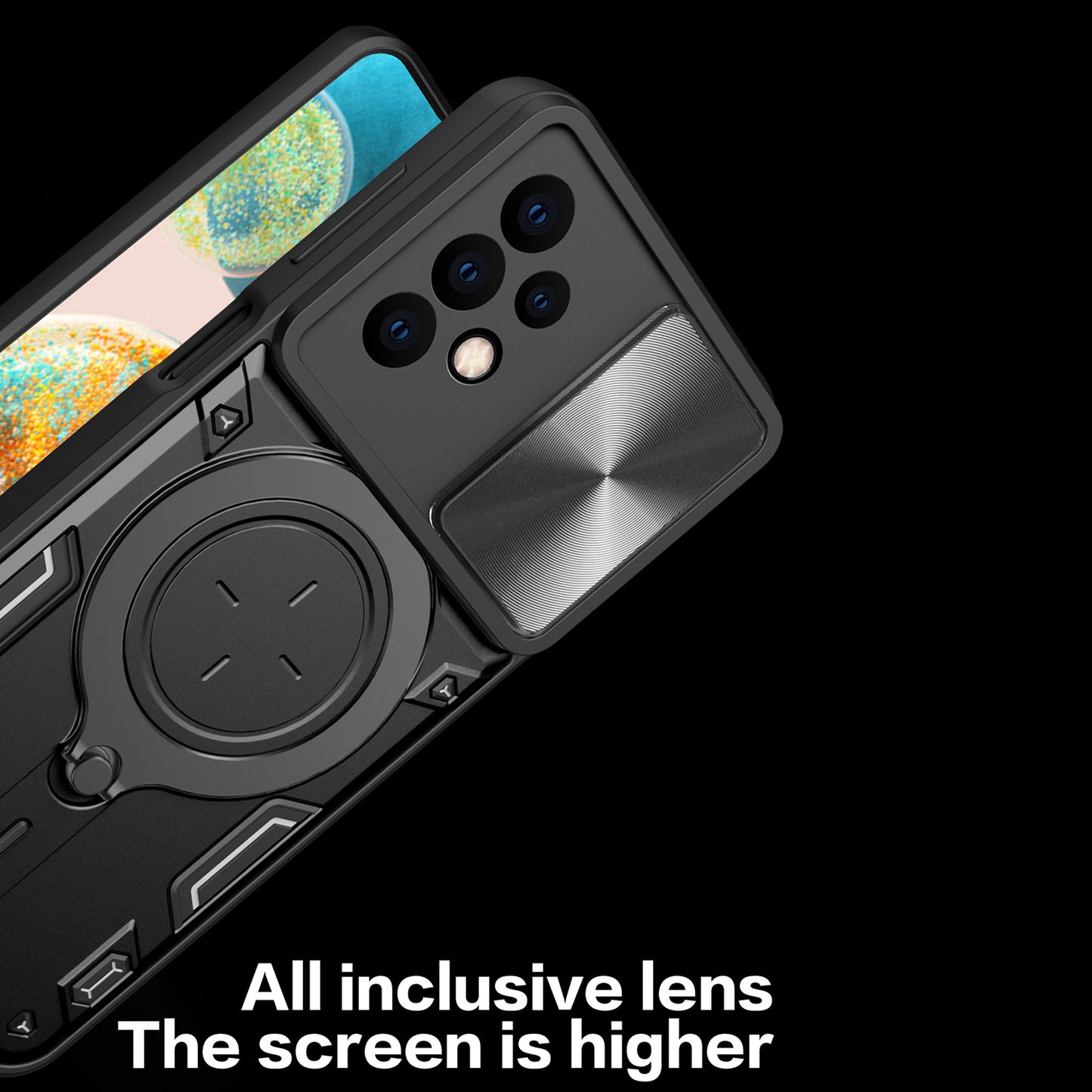 For Samsung Galaxy A23 4G / A23 5G (Global Version) Slide Camera Lid Drop-proof Case Rotating Kickstand PC+TPU Phone Cover