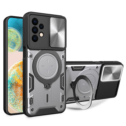 For Samsung Galaxy A23 4G / A23 5G (Global Version) Slide Camera Lid Drop-proof Case Rotating Kickstand PC+TPU Phone Cover