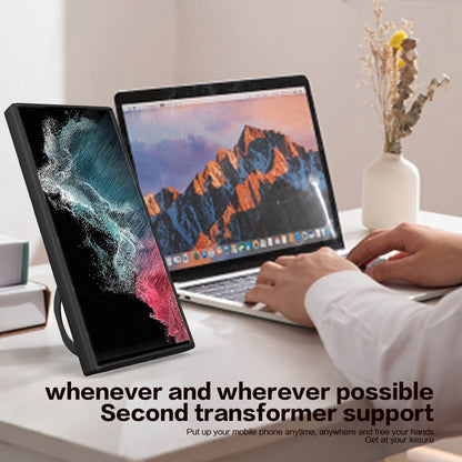 For Samsung Galaxy S22 Ultra 5G Rotatable Kickstand Phone Case Shockproof PC+TPU Cover with Slide Camera Lid