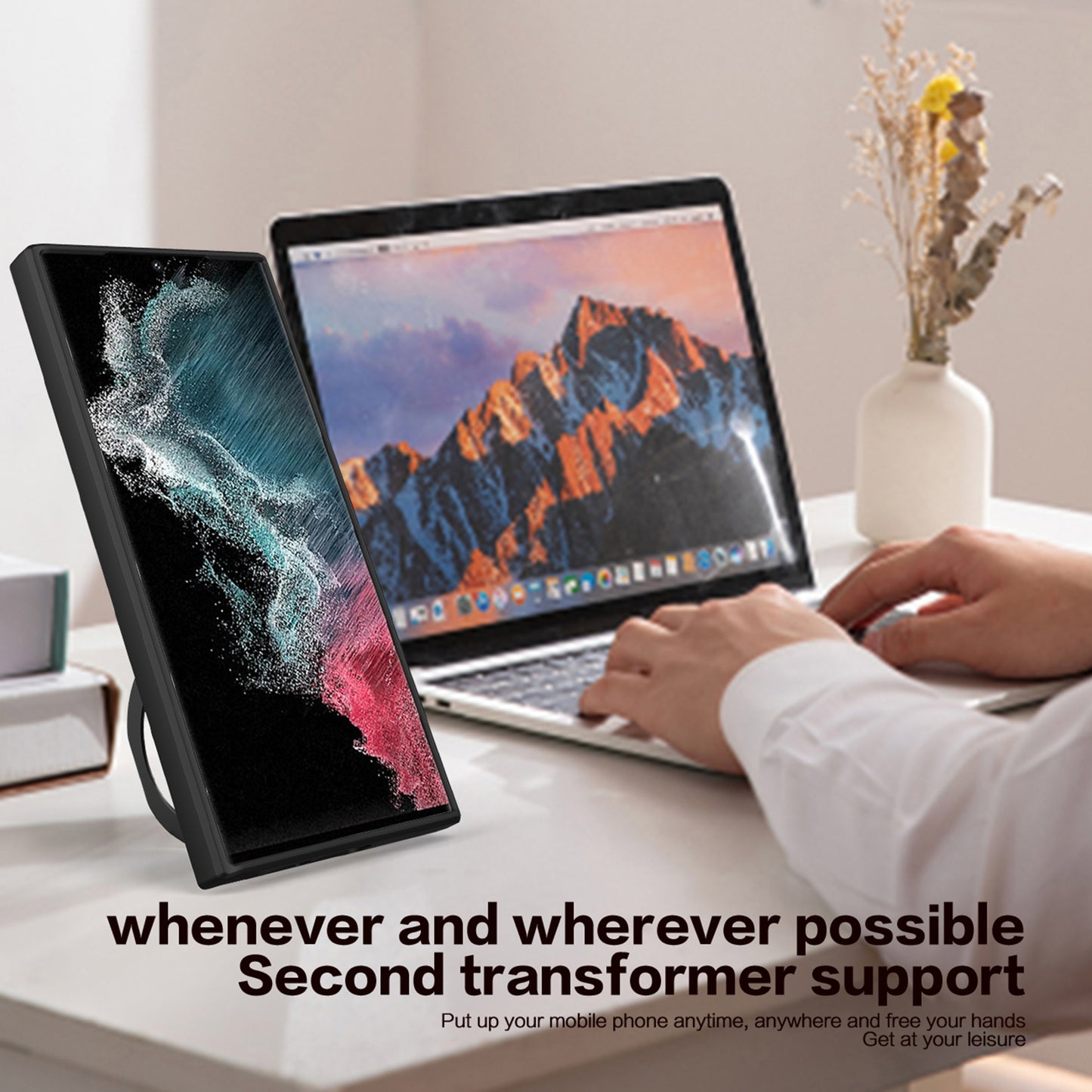 For Samsung Galaxy S22 Ultra 5G Rotatable Kickstand Phone Case Shockproof PC+TPU Cover with Slide Camera Lid