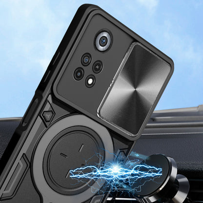 For Xiaomi Poco X4 Pro 5G Slide Camera Guard Phone Case Shockproof PC+TPU Cover with Rotating Kickstand