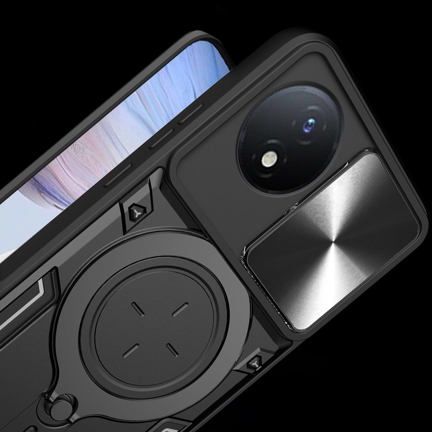 For Xiaomi Poco X4 Pro 5G Slide Camera Guard Phone Case Shockproof PC+TPU Cover with Rotating Kickstand