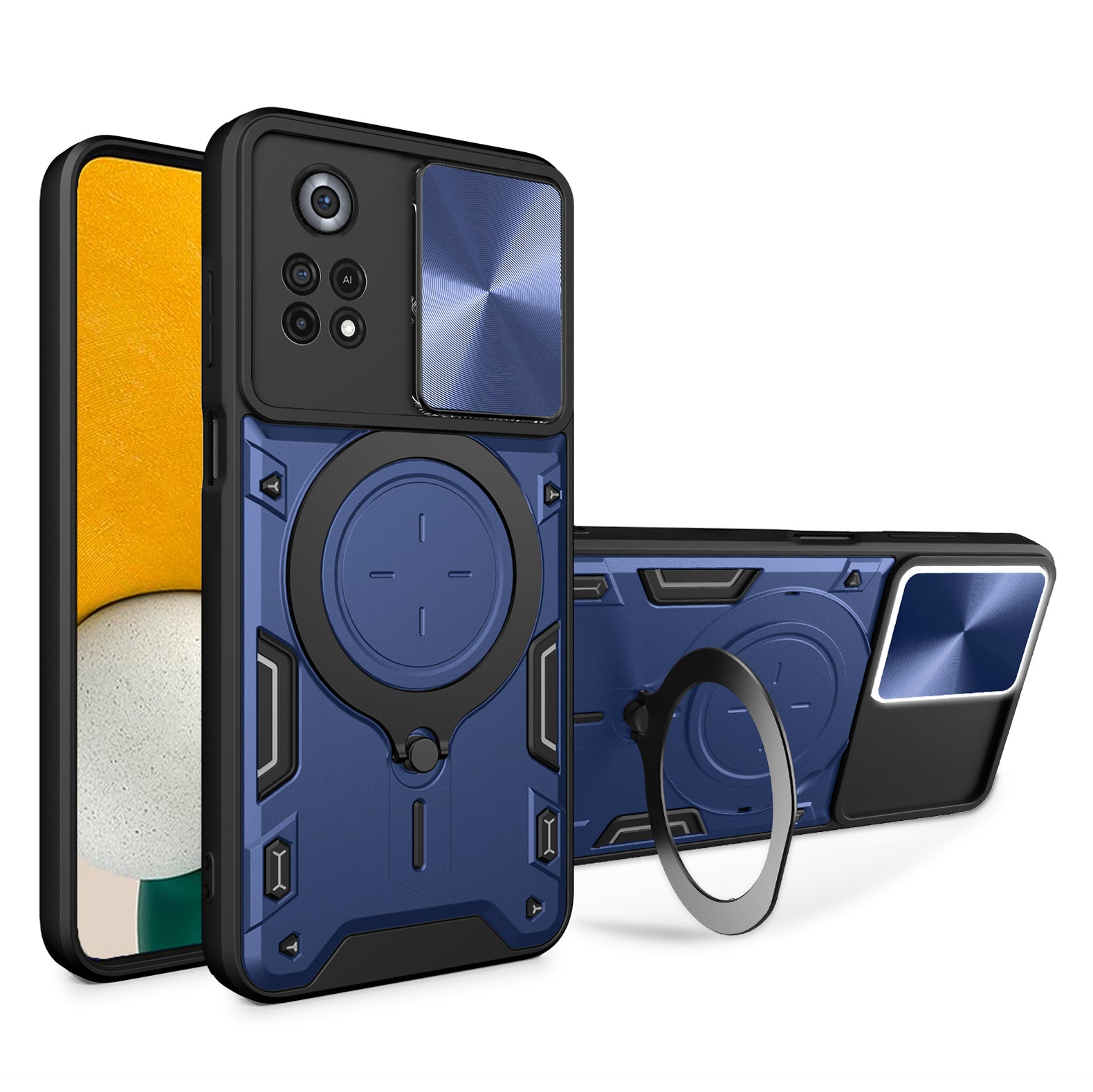 For Xiaomi Poco X4 Pro 5G Slide Camera Guard Phone Case Shockproof PC+TPU Cover with Rotating Kickstand